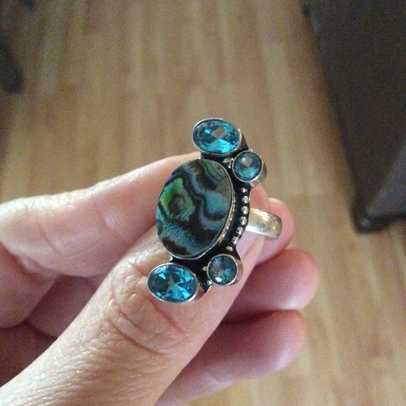 Jewelry - FINAL SALE! Abalone Shell & Blue Topaz Silver Ring
